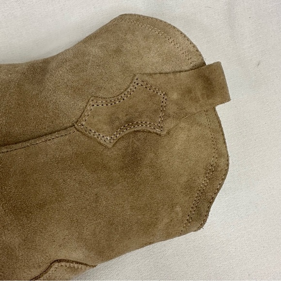 Zara Split Suede Embroidered Heel Cowboy Boot Tan 10 - Picture 11 of 16